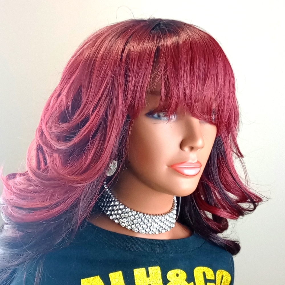 Burgundy full wig no lace